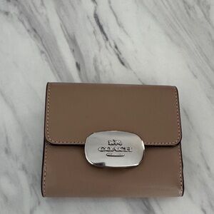 Coach Beige Leather Wallet with Silver Accent